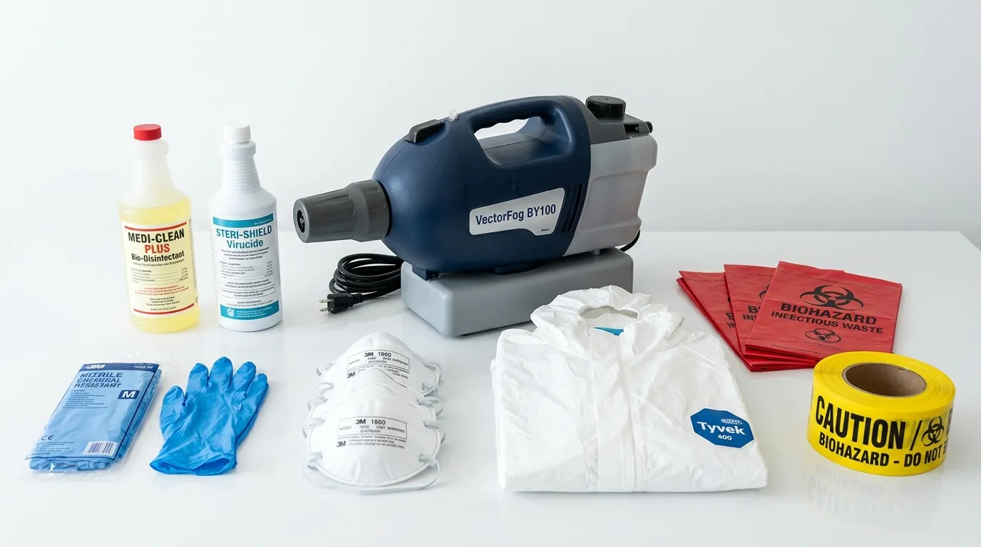 Professional biohazard remediation crew working in Viola